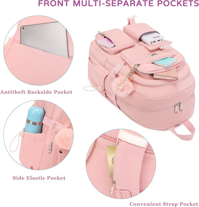 LXYGD Laptop Backpack 15.6 Inch Kids Elementary Middle High School Bag College Backpacks Anti Theft Travel Back Pack Large Bookbags for Teens Girls Women Students (Pink) - Image 4